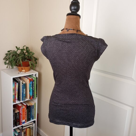 Vintage 2000s Express Y2K Black Glitter Stripe Top Mall Goth Whimsigoth - Picture 4 of 6